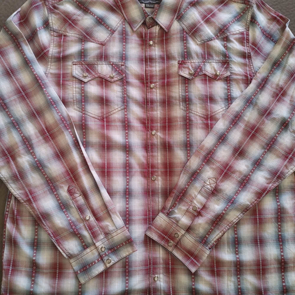 Men's Casual Red Plaid Pearl Snap Button Down Western Shirt